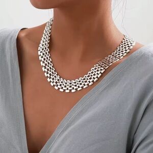 Seraphine Luxe Silver Multi-Layer Mesh Collar Necklace